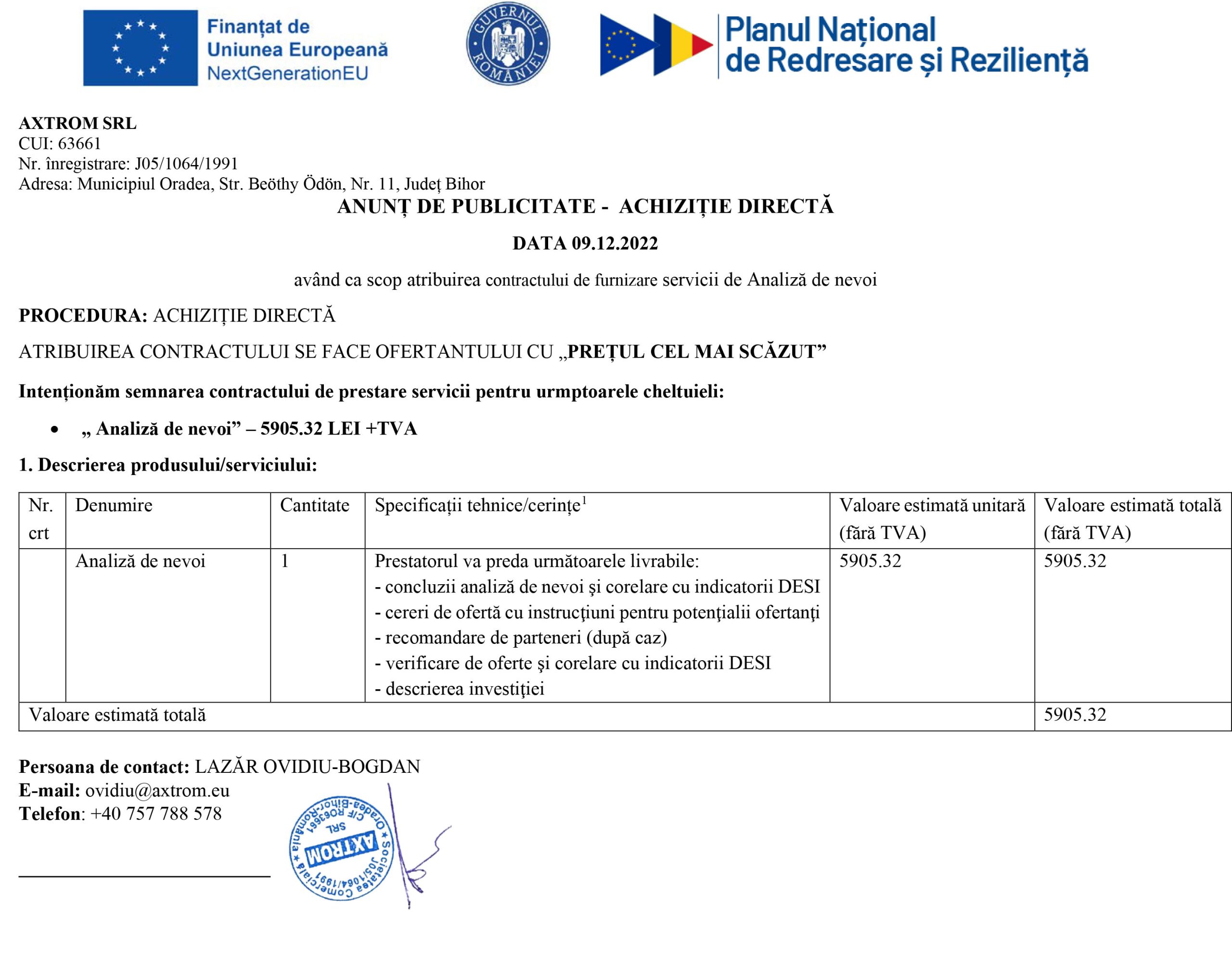 Anunt achizitie PNRR